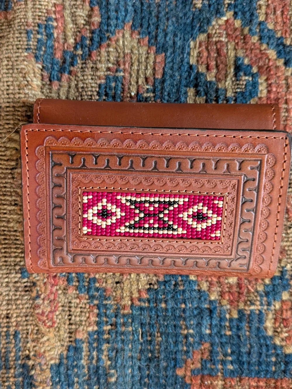 Ranger Belt Company Leather Beaded And Tooled Wallet